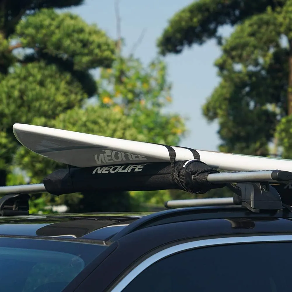 Soft Roof Rack Pads with Two 15 Ft Tie Down Straps for Surfboard, SUP Paddleboard, Snowboard, 28/34inch (Pair) Blue/Black