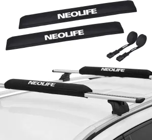 Soft Roof Rack Pads with Two 15 Ft Tie Down Straps for Surfboard, SUP Paddleboard, Snowboard, 28/34inch (Pair) Blue/Black