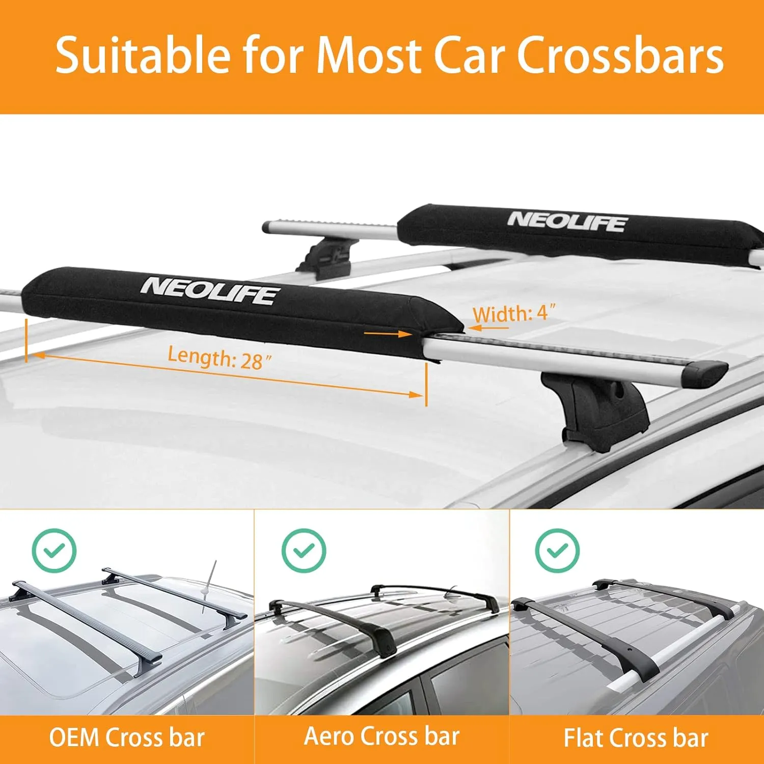 Soft Roof Rack Pads with Two 15 Ft Tie Down Straps for Surfboard, SUP Paddleboard, Snowboard, 28/34inch (Pair) Blue/Black