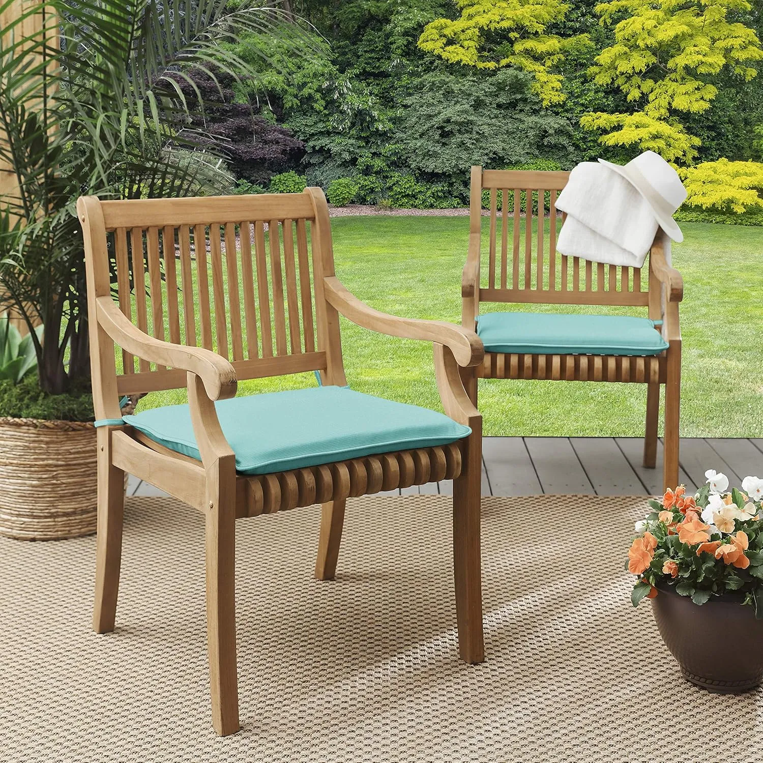 Sorra Home Sunbrella Indoor/Outdoor Cushion Corded Chair Pad Set, 19 in x 17 in x 2 in, Canvas Aruba