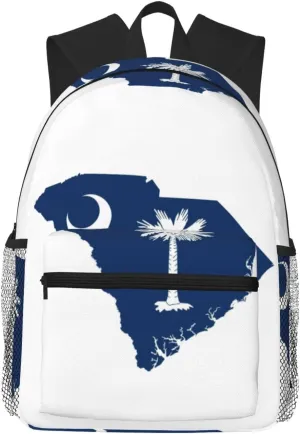 South Carolina Flag Map College Backpack For Women Men,Lightweight Travel Bag Backpack With Pockets