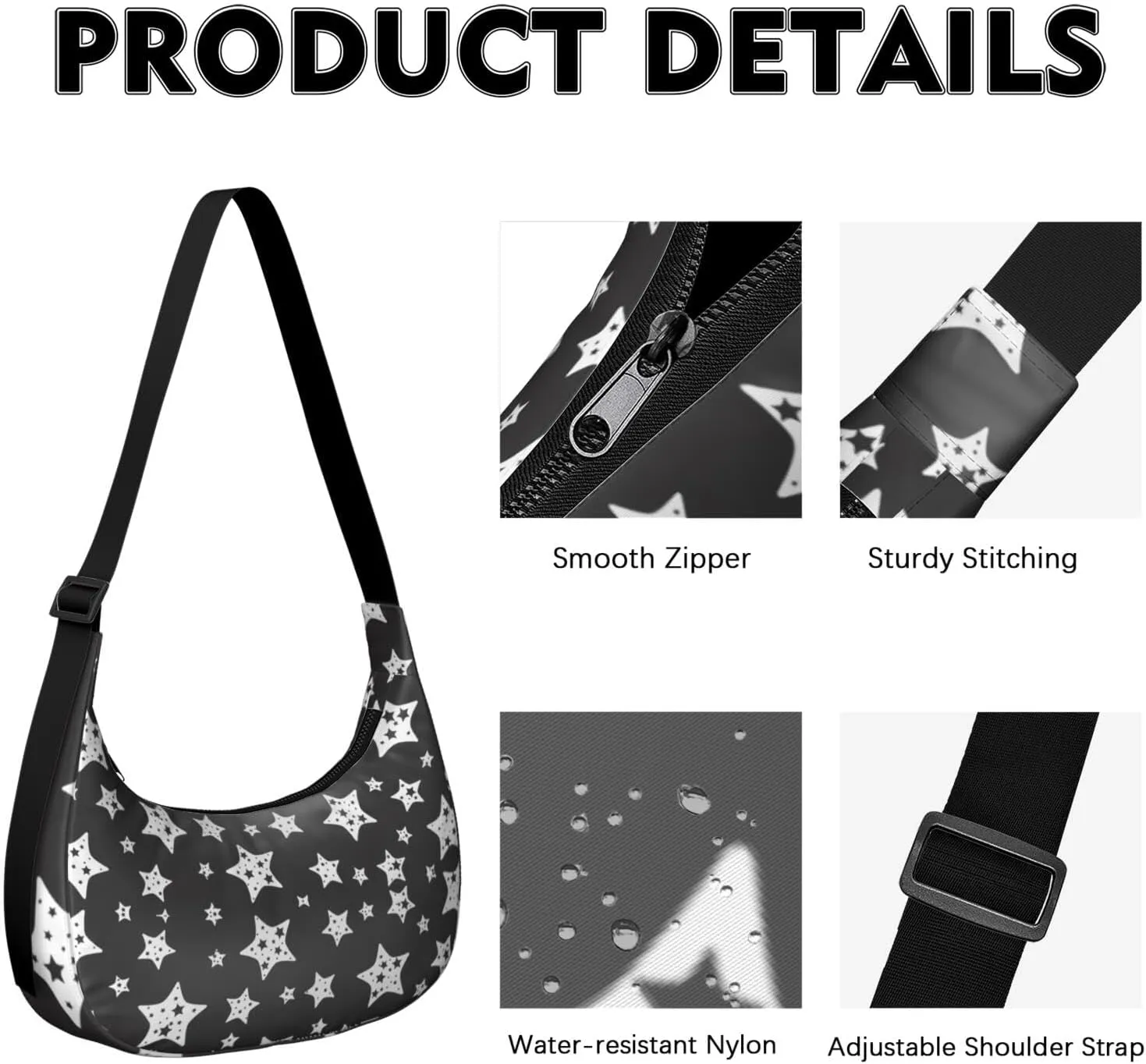 Space Sling Crossbody Bag for Women Crescent Bag with Adjustable Strap Waterproof Nylon Galaxy Shoulder Bag for Daily Work