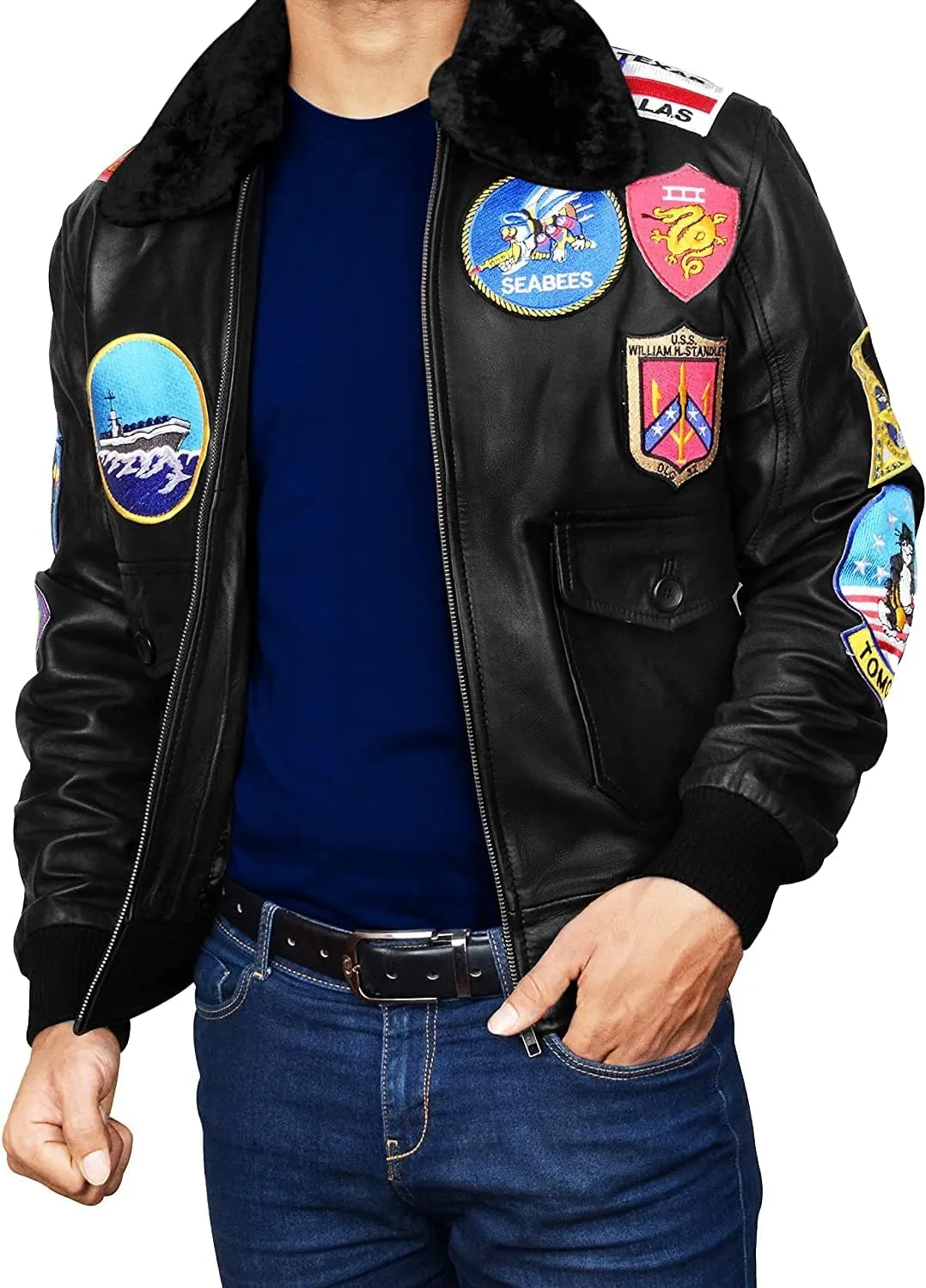 SpazeUp Men's Lambskin Leather Jacket - Distressed Brown Leather Motorcycle Jacket Men