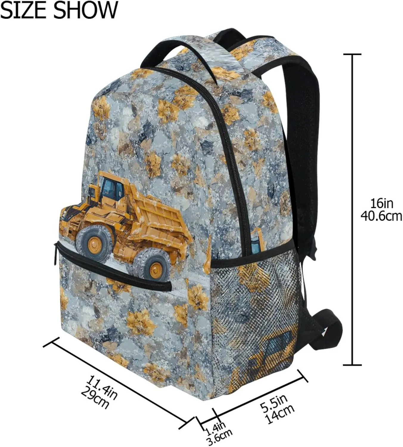 Sport Backpack for Unisex Adult Fashion Diaper Bag Backpack with Chest Strap Gift Men & Women Construction Truck Cartoon Loader