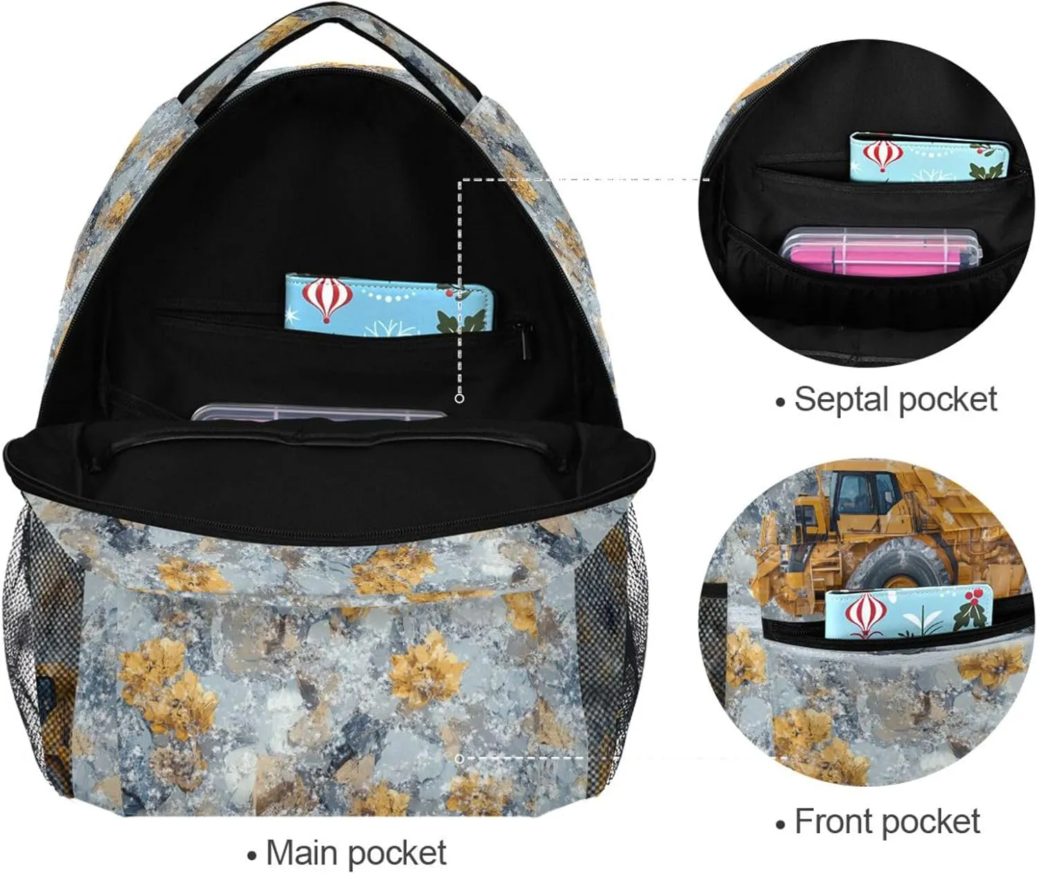 Sport Backpack for Unisex Adult Fashion Diaper Bag Backpack with Chest Strap Gift Men & Women Construction Truck Cartoon Loader