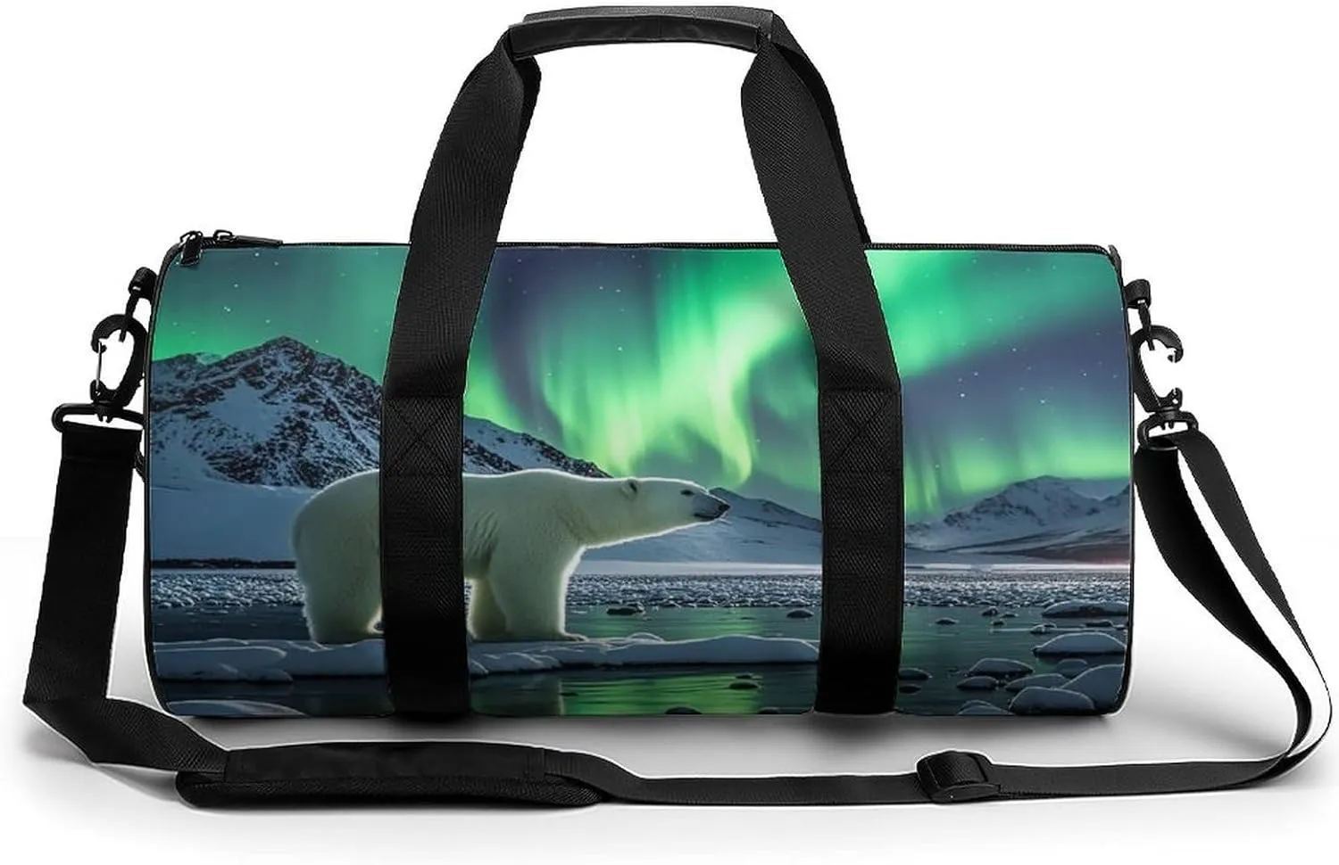 Sport Gym Duffle Travel Bag for Women Men Overnight Weekender Bag with Shoe Compartment,Wet Pocket Polar Bears Northern Lights