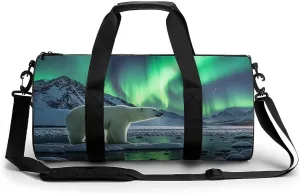 Sport Gym Duffle Travel Bag for Women Men Overnight Weekender Bag with Shoe Compartment,Wet Pocket Polar Bears Northern Lights