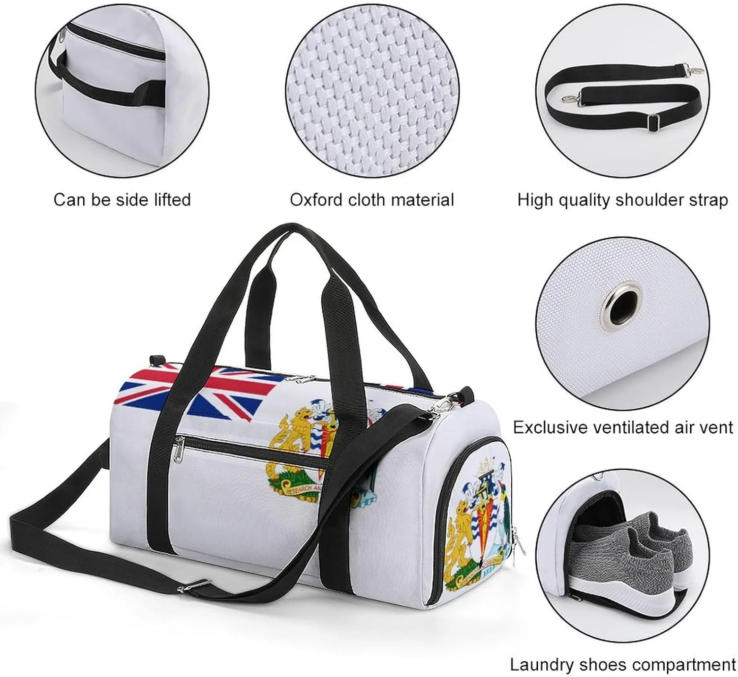 Sports Duffel Bag with British Antarctic Territory Flag for Men Women Shoe Compartment Travel