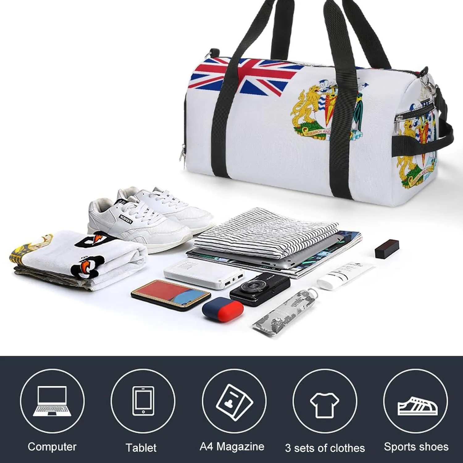 Sports Duffel Bag with British Antarctic Territory Flag for Men Women Shoe Compartment Travel