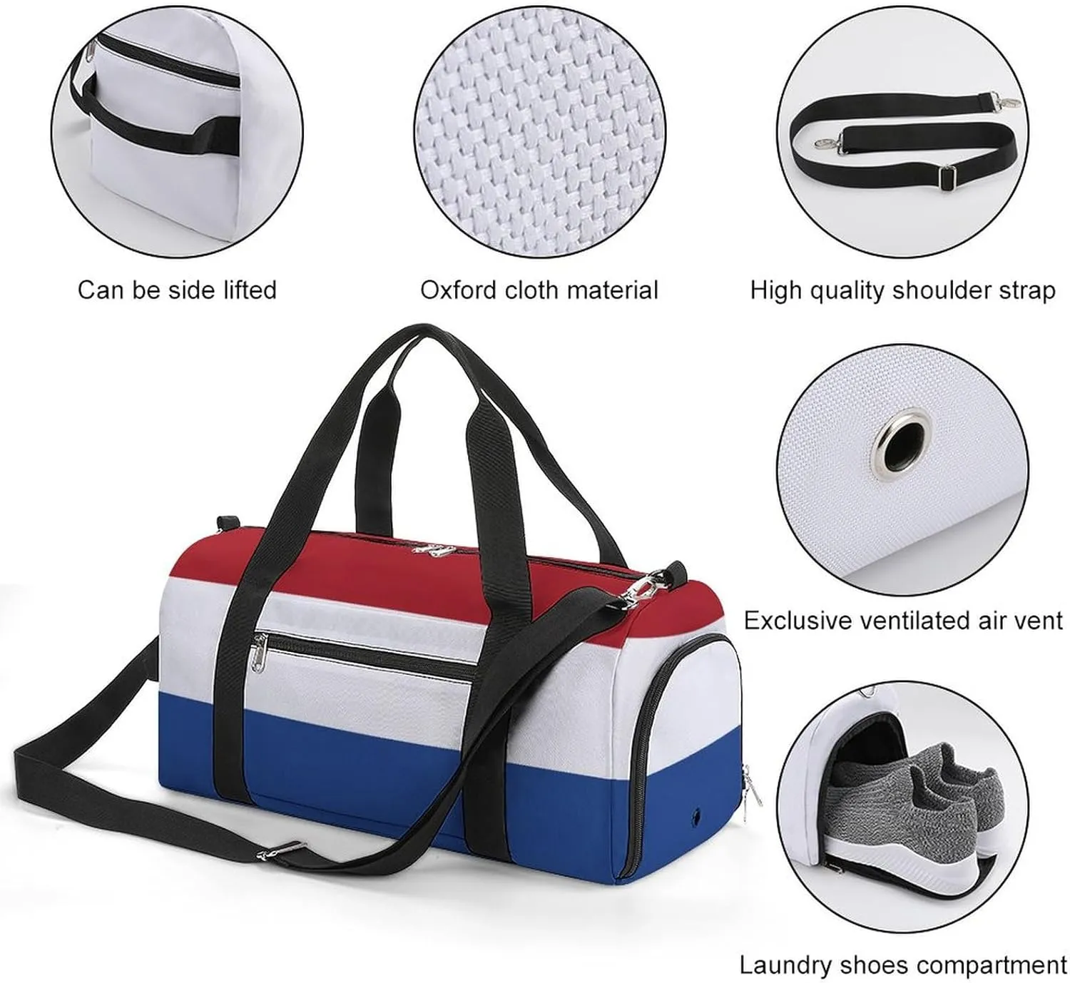Sports Duffel Bag with Netherlands Flag for Men Women Shoe Compartment Weekender