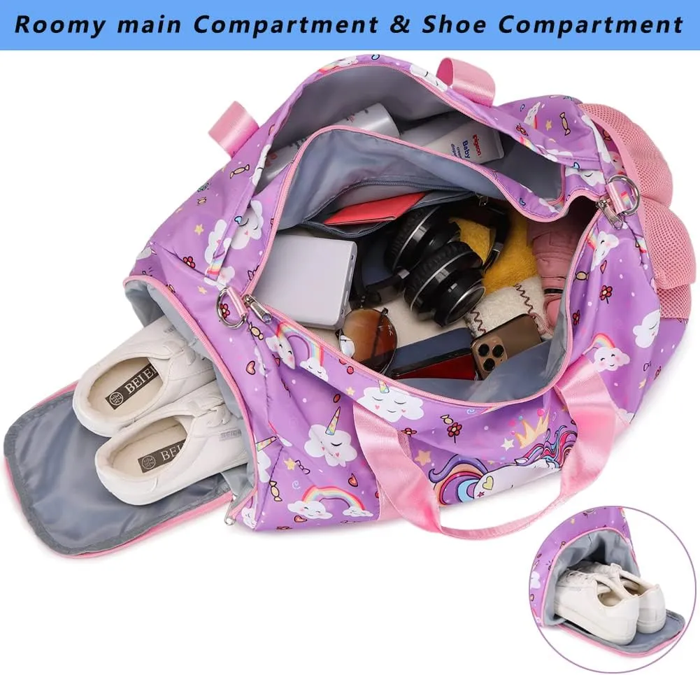 Sports Duffle for Girls - Dance,Ballet,Gym,Gymnastics & Overnight Weekender Bag with Shoe Compartments,Carry On Bag Teen