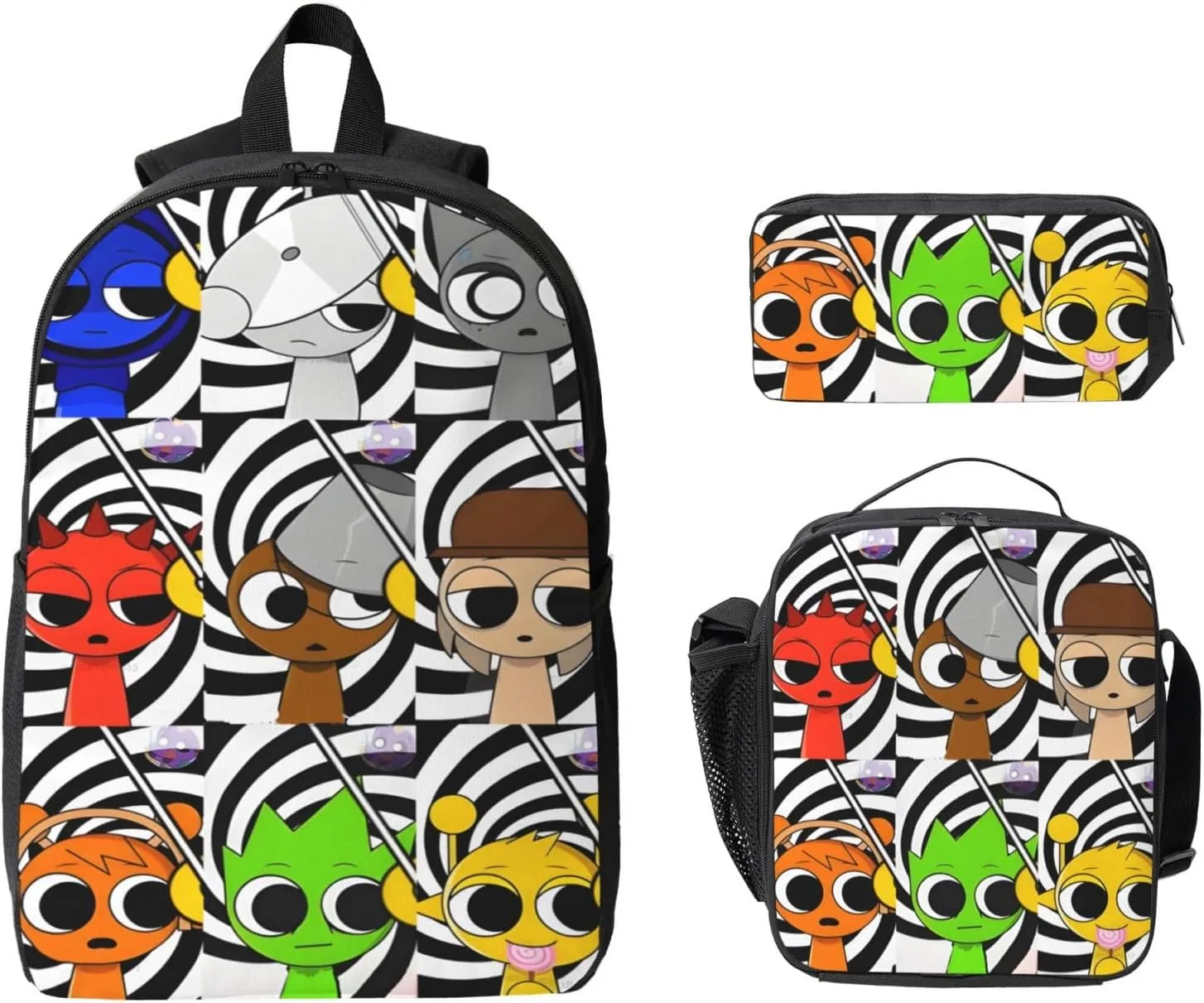 Sprunki Backpack Cartoon Print Fashion Lightweight Multi-Purpose Backpack, Unisex, 3set