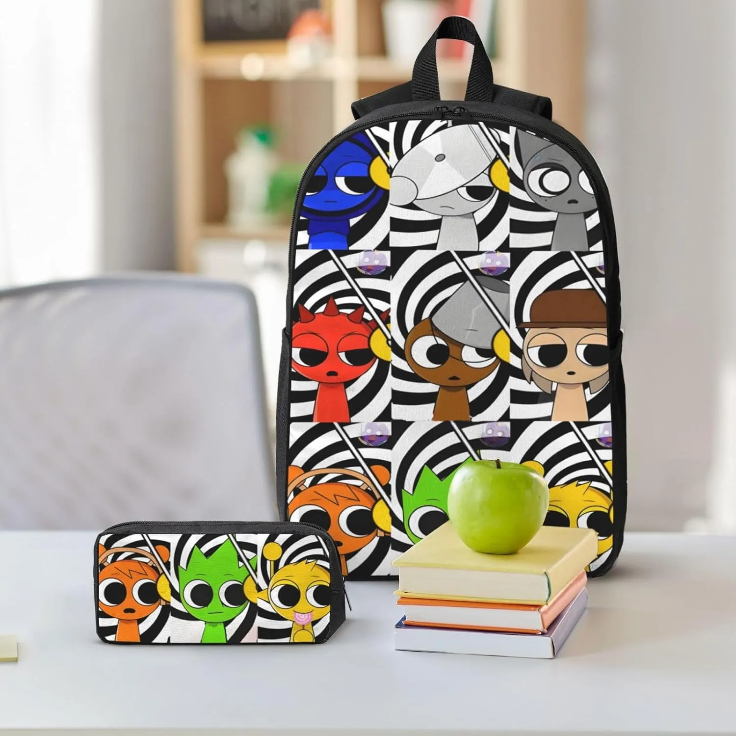 Sprunki Backpack Cartoon Print Fashion Lightweight Multi-Purpose Backpack, Unisex, 3set