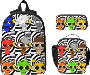 Sprunki Backpack Cartoon Print Fashion Lightweight Multi-Purpose Backpack, Unisex, 3set