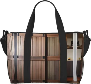 SSIMOO Teal Barn Door Floral Print Versatile Travel Duffel Bag,The Companion For Business And Personal Trips, Black
