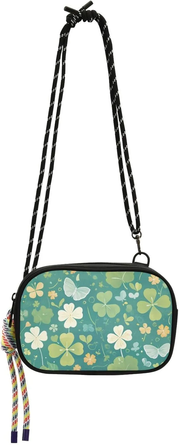 St. Patrick's Day Green Four-leaf Clover Small Purse Crossbody Mens Beauty with Credit Card Slots Shoulder Bags Have a meal bolsa para mujer