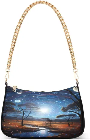 Starry Night Galaxy Nebula Landscape Tote Bag Hobo Handbag for Women Ladies Shoulder Bag Mini Clutch Purse with Zipper Closure