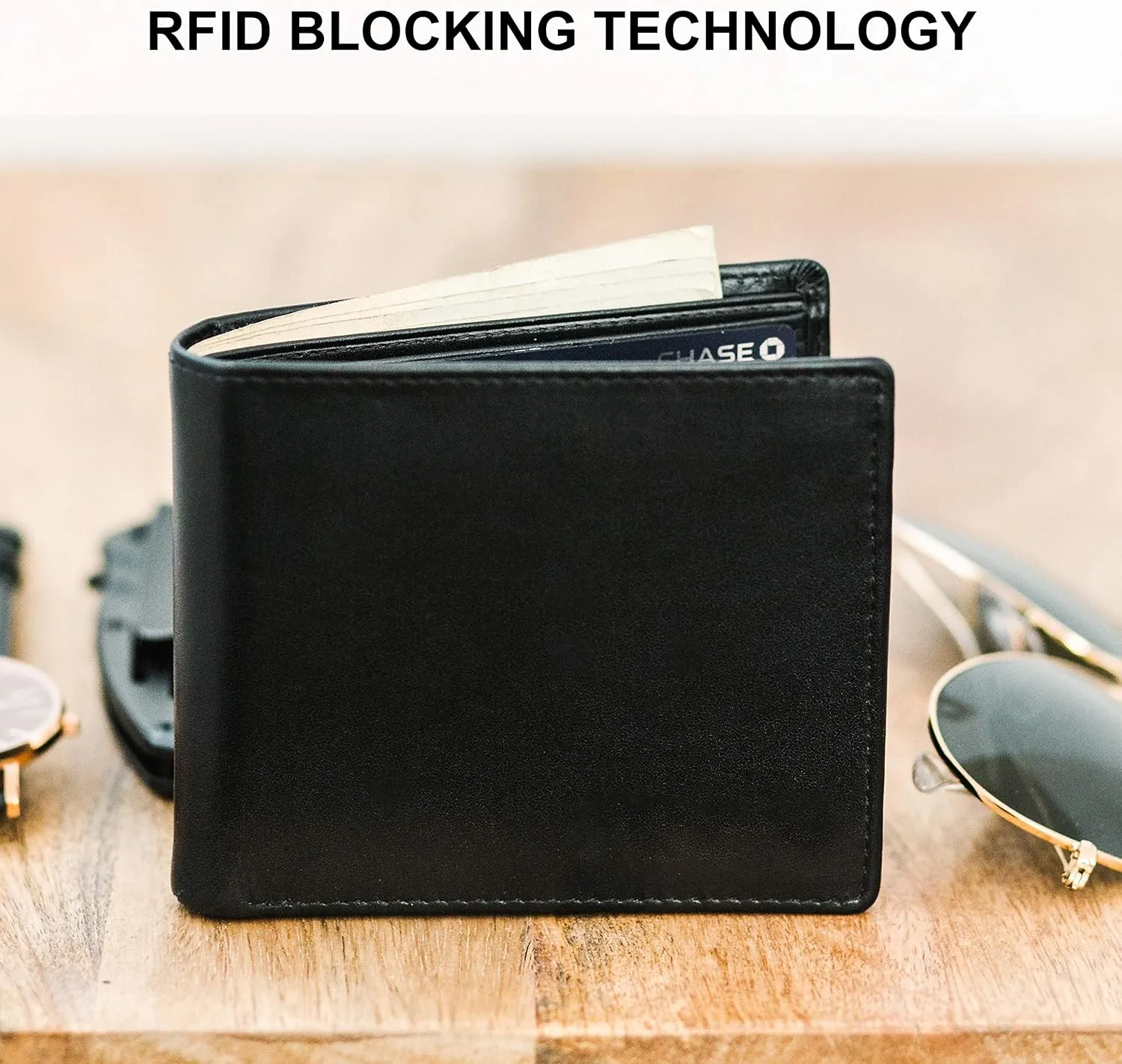 STAY FINE Top Grain Leather Wallet for Men | RFID Blocking | Extra Capacity Bifold Wallet with 2 ID Windows | Ultra Strong Stitching | Slim Billfold with 8 Card Slots | Gift for Him