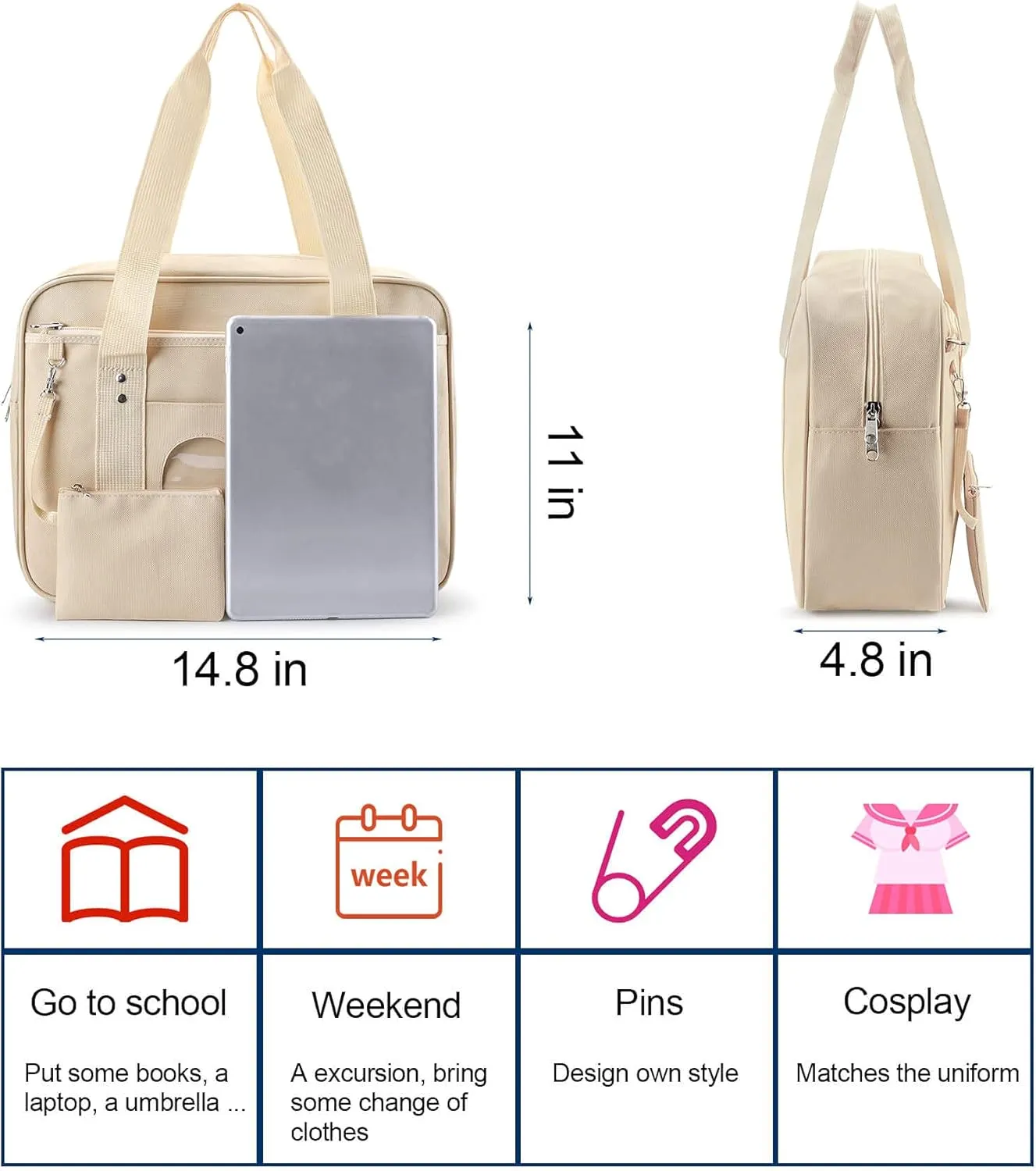 STEAMEDBUN Kawaii Ita Bag Japanese School Bag Cute Tote Bag Large Shoulder Anime Heart Purse