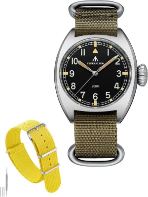 STEELFLIER 36MM Sapphire Crystal VH31 Quartz Watches, with Nylon Watch Band 20mm Yellow