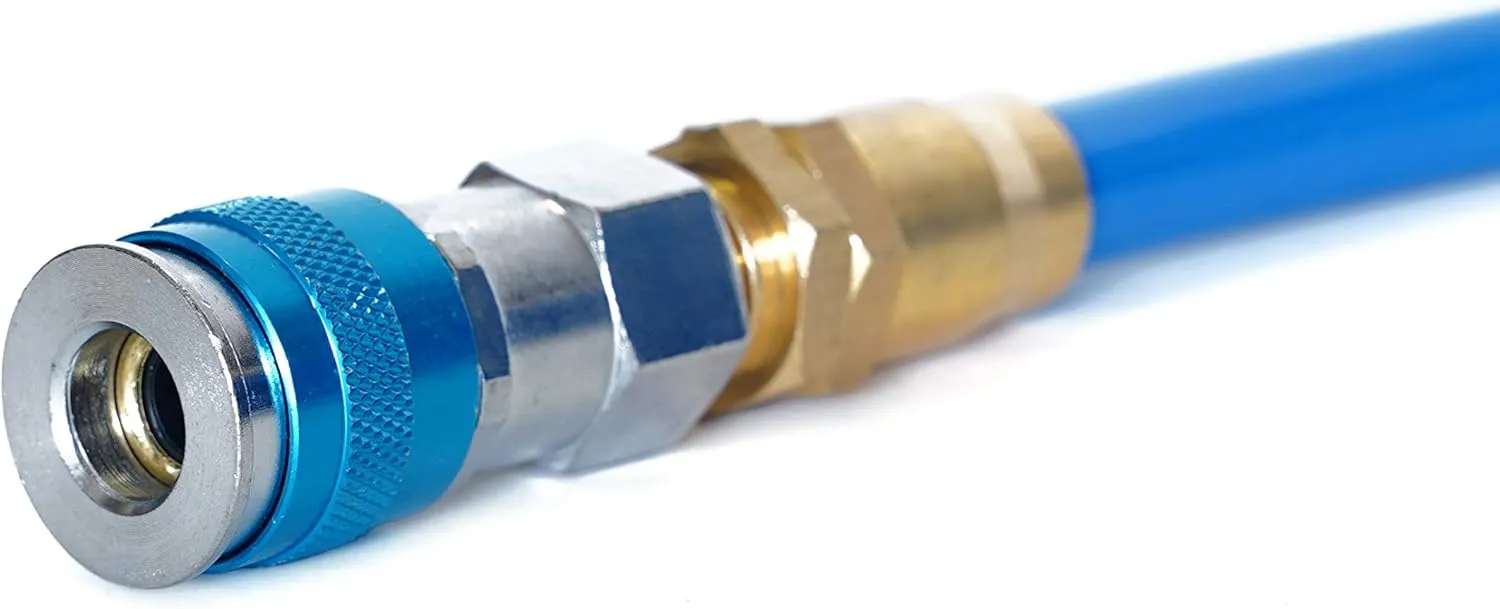 Steelman 25-foot 3/8-inch ID Air Hose, 1/4-inch NPT Brass Fittings, Quick Connect Universal Coupler and T-Style Plug, Kink Resistant Polyurethane
