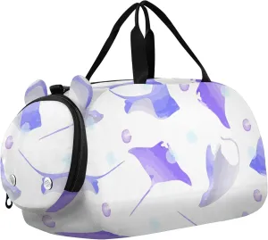 Stingray Fish Watercolor Sports Duffle Bag for Girls Boys, Gym Bag with Shoe Compartment, Kids Travel Overnight Weekender Shoulder Bag