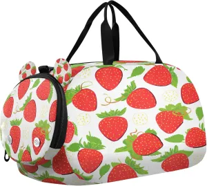 Strawberry Youth Sports & Travel Duffle Bag with Shoe Compartment,Waterproof Gym Bag for Girls and Boys (Overnight Essentials Organizer)