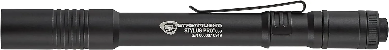 Streamlight 66134 Stylus Pro USB 350-Lumen Rechargeable Penlight with USB Cord & Nylon Holster, Black
