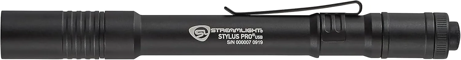 Streamlight 66134 Stylus Pro USB 350-Lumen Rechargeable Penlight with USB Cord & Nylon Holster, Black