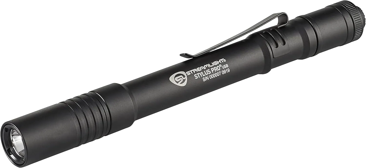 Streamlight 66134 Stylus Pro USB 350-Lumen Rechargeable Penlight with USB Cord & Nylon Holster, Black
