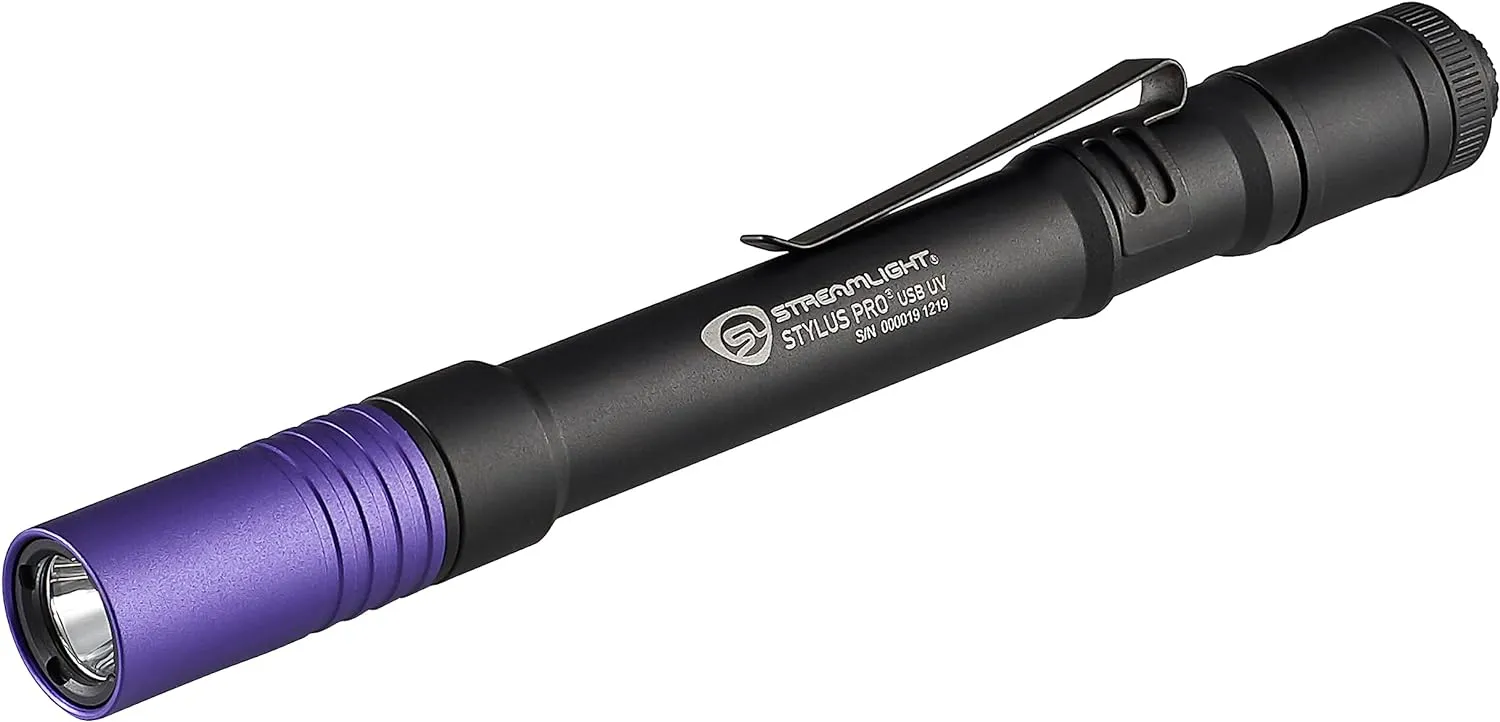 Streamlight 66149 Stylus Pro USB 400nm UV Rechargeable Penlight with USB Cord and Nylon Holster, Black