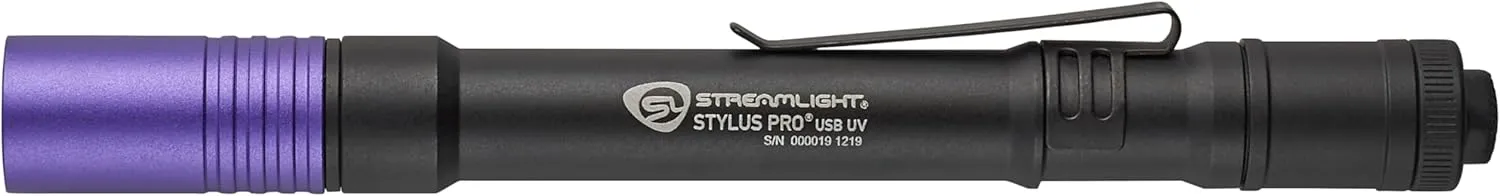 Streamlight 66149 Stylus Pro USB 400nm UV Rechargeable Penlight with USB Cord and Nylon Holster, Black