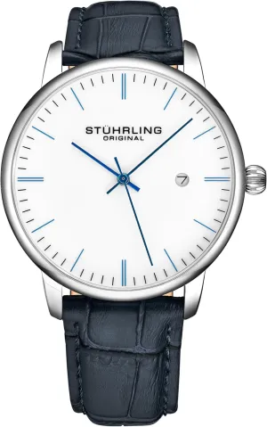 Stuhrling Original Mens Black Watch Calfskin Leather Strap Classic Dress Wrist Watch Minimalist Analog Watch Dial with Date Mens Black Watch