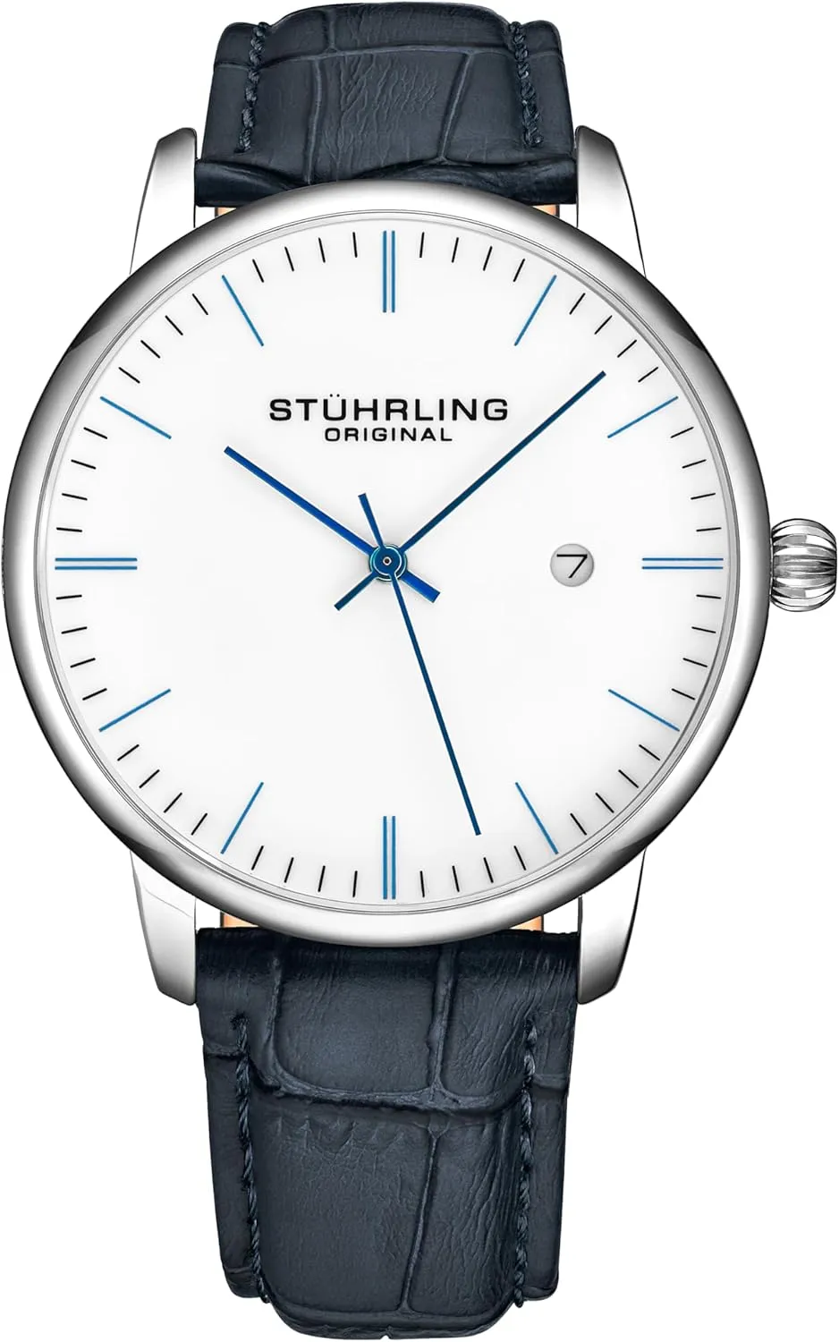 Stuhrling Original Mens Black Watch Calfskin Leather Strap Classic Dress Wrist Watch Minimalist Analog Watch Dial with Date Mens Black Watch