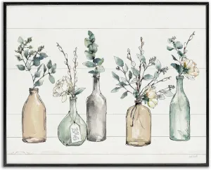 Stupell Industries Bottles and Plants Farm Wood Textured, Design by Anne Tavoletti Wall Art, 11 x 14, Multi-Color, Black Framed