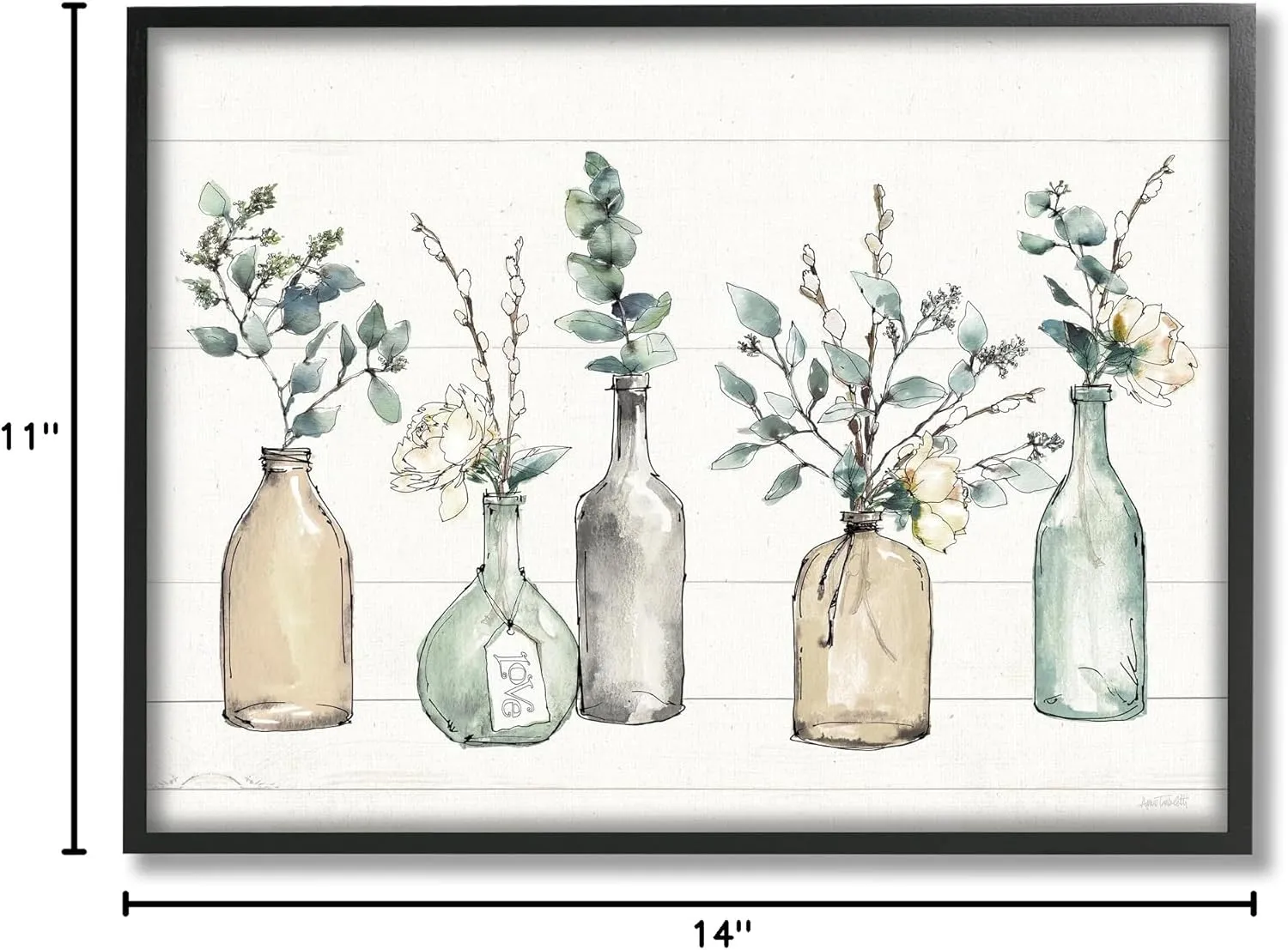 Stupell Industries Bottles and Plants Farm Wood Textured, Design by Anne Tavoletti Wall Art, 11 x 14, Multi-Color, Black Framed