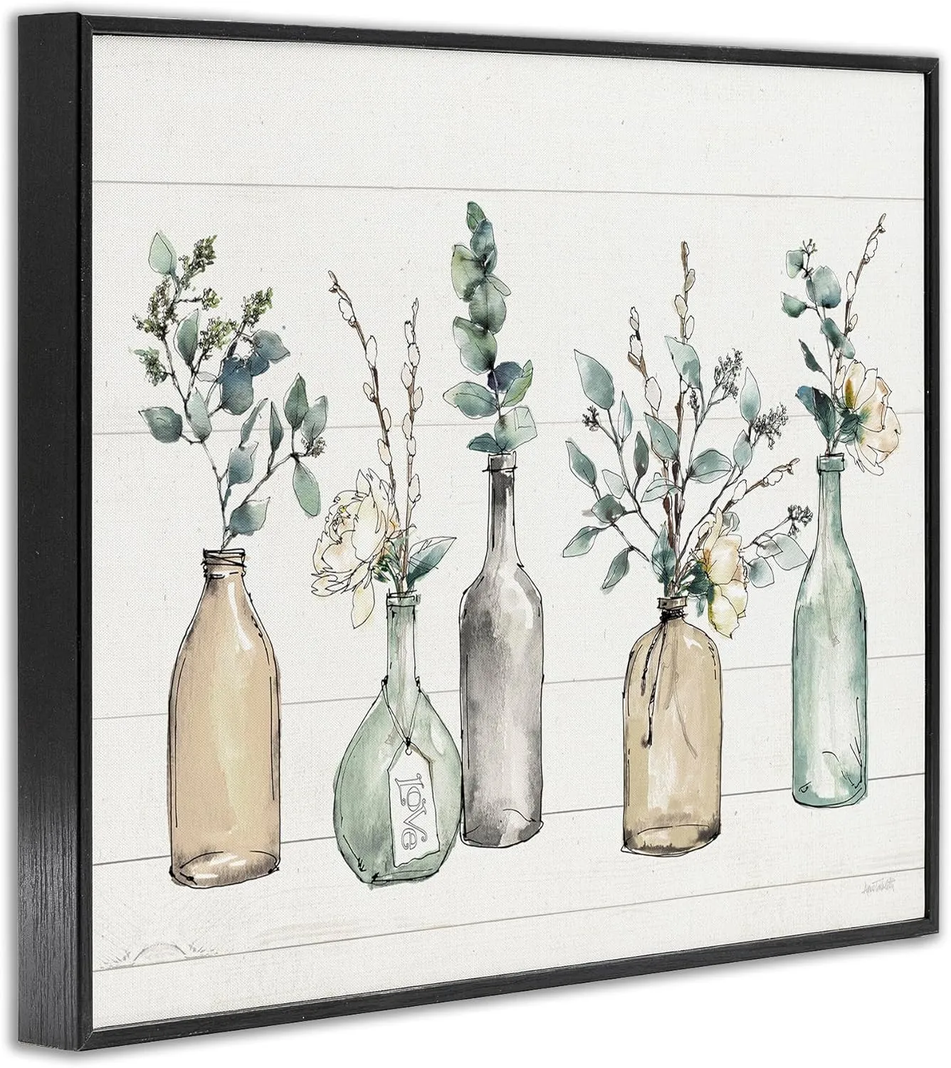 Stupell Industries Bottles and Plants Farm Wood Textured, Design by Anne Tavoletti Wall Art, 11 x 14, Multi-Color, Black Framed