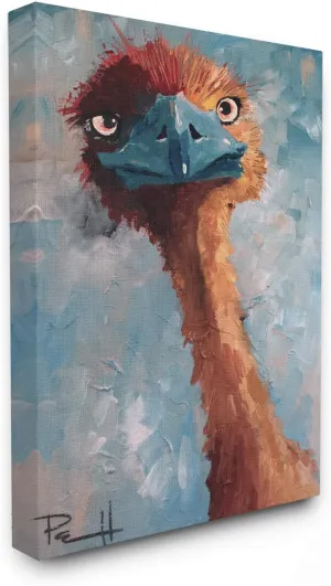 Stupell Industries Curious Ostrich Funny Red Blue Animal Painting Canvas Wall Art, 24 x 30, Multi-Color