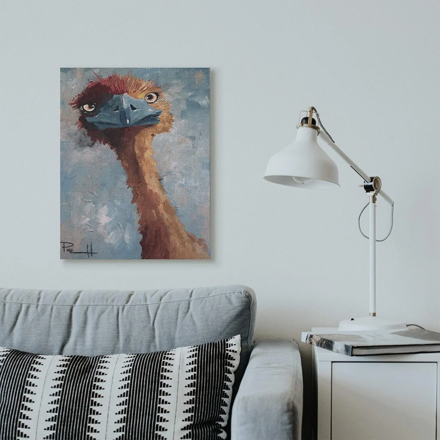 Stupell Industries Curious Ostrich Funny Red Blue Animal Painting Canvas Wall Art, 24 x 30, Multi-Color