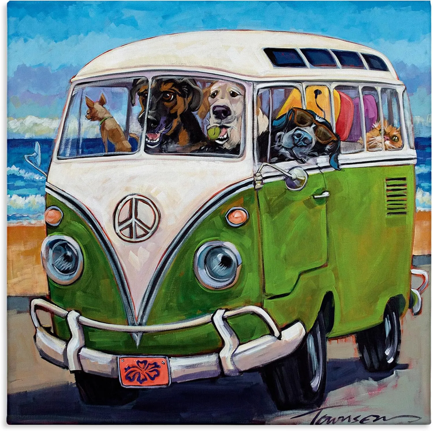 Stupell Industries Dogs Driving Retro Van Summer Beach Trip Canvas Wall Art, 17 x 17, Multi-Color