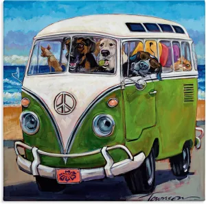 Stupell Industries Dogs Driving Retro Van Summer Beach Trip Canvas Wall Art, 17 x 17, Multi-Color