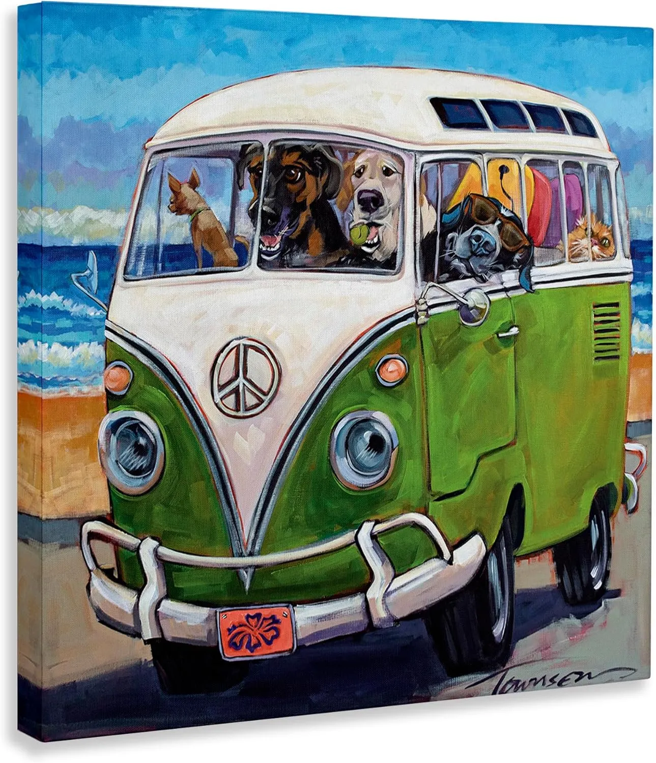 Stupell Industries Dogs Driving Retro Van Summer Beach Trip Canvas Wall Art, 17 x 17, Multi-Color