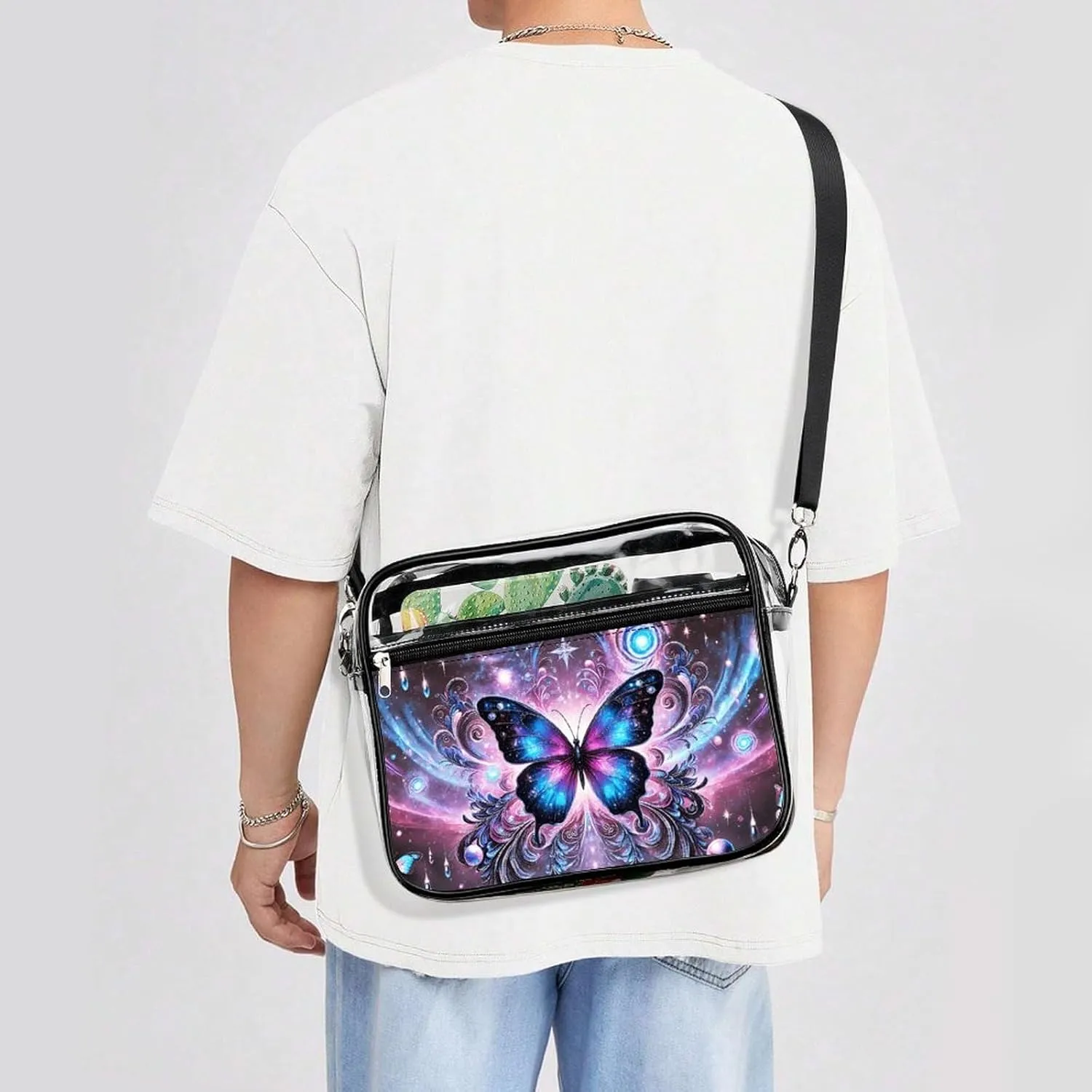 Stylish Butterfly Clear Crossbody Bag - PVC Butterflies Transparent Messenger Bag for Work, Travel and Daily Use