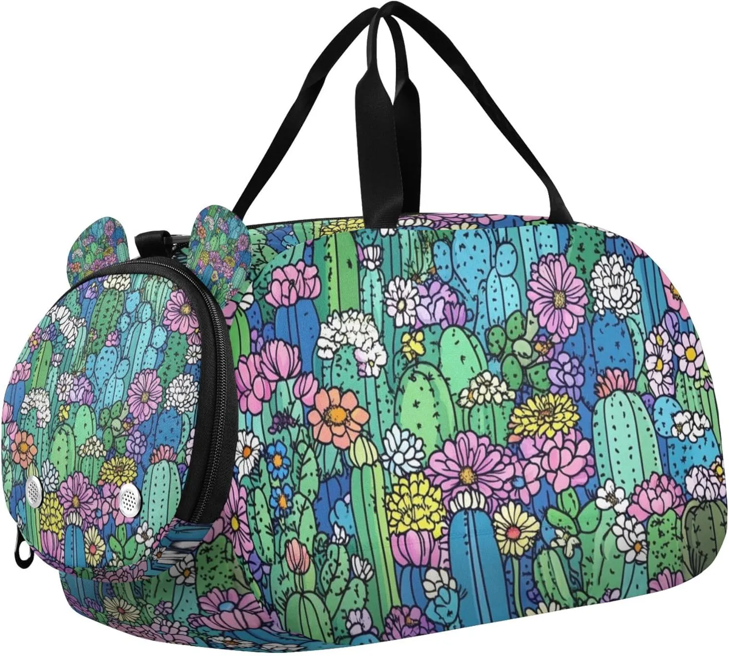 Succulent Cactus Colorful Sports Duffle Bag for Teens Girls Boys, Gym Bag with Shoe Compartment, Kids Travel Overnight Weekender Shoulder Bag