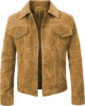 Suede Leather Trucker Jacket Men - Mens Western Style Cowboy Suede Leather Coat - Vintage Motorcycle Jacket