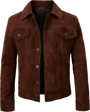 Suede Leather Trucker Jacket Men - Mens Western Style Cowboy Suede Leather Coat - Vintage Motorcycle Jacket