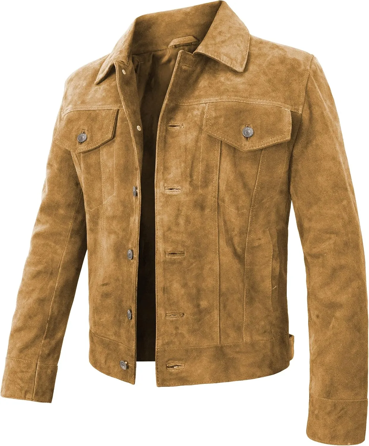 Suede Leather Trucker Jacket Men - Mens Western Style Cowboy Suede Leather Coat - Vintage Motorcycle Jacket