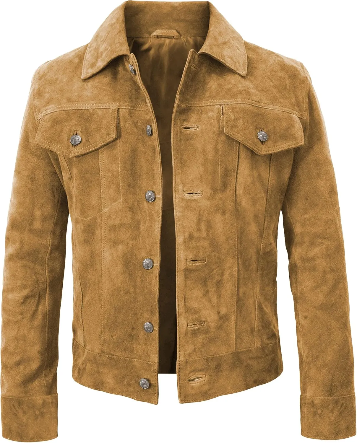 Suede Leather Trucker Jacket Men - Mens Western Style Cowboy Suede Leather Coat - Vintage Motorcycle Jacket