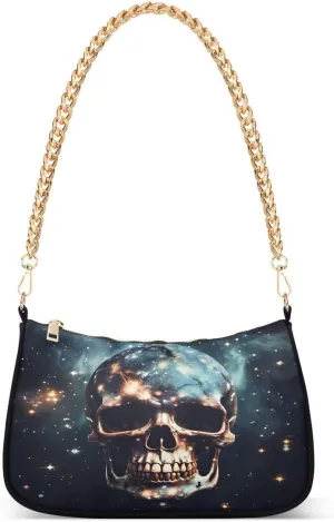 Sugar Skull Galaxy Nebula Space Tote Bag Hobo Handbag for Women Ladies Shoulder Bag Mini Clutch Purse with Zipper Closure