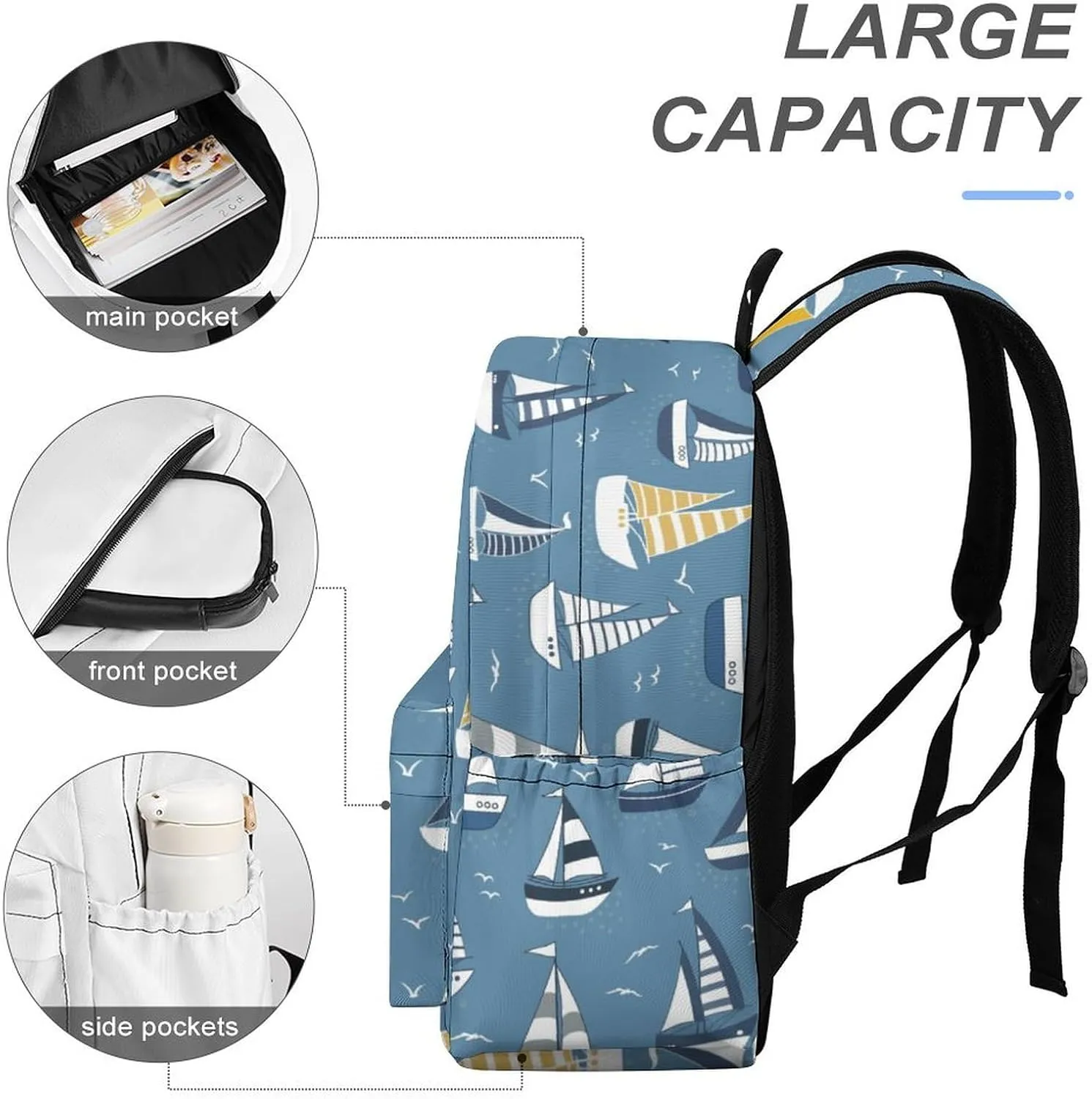 Summer Boats Marine Casual Travel Backpack Lightweight with Multi Compartment Laptop Bagpack for Women Men Hiking Business Work
